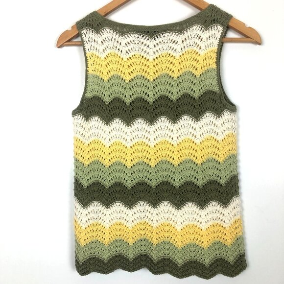 Vtg Judith Hart Knit Tank Sz Petite Small Chevron Lace Cotton Yellow Green White - Picture 5 of 6